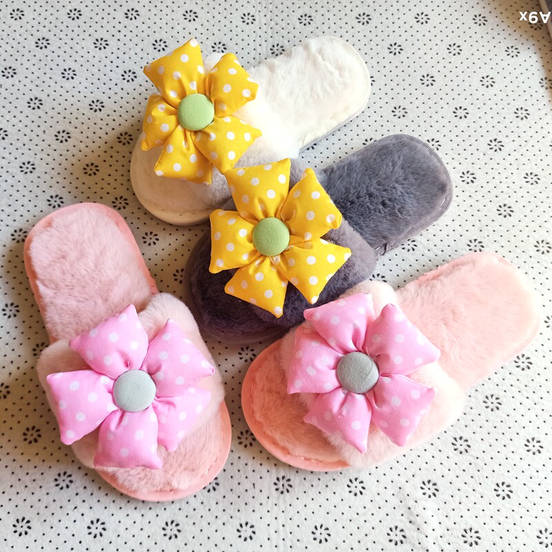 儿童拖鞋女孩秋冬室内家居防滑女童卡通花朵可爱毛毛保暖冬棉拖鞋
