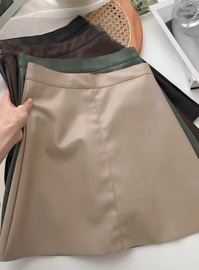 早春韩版新款通勤百搭显瘦简约高腰黑色A字包臀pu皮半身裙