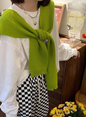 FoF韩版ins风纯色简约百搭通勤休闲针织搭配披肩坑条纹外套棉多色