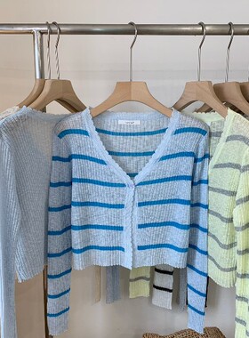 春夏温柔百搭通勤简约一粒扣薄款坑条针织开衫空调衫