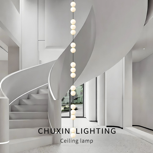 现代简约狭窄楼梯间圆球吊灯一串多头串串球复式楼别墅楼梯间吊灯