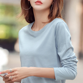 宽松上衣内搭秋衣中年妈妈全棉打底衫 春秋纯棉长袖 t恤女纯色大码