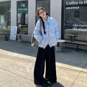 条纹蝴蝶结棉服外套女2024冬季新款夹棉加厚保暖长袖棉衣立领棉袄