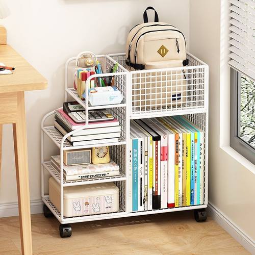 可移动书架桌下带轮置物架书桌旁