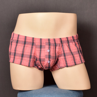 希宾男士梭织纯棉格子阿罗裤小板型低腰U凸单层纽扣宽松居家裤潮