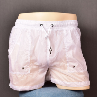 希宾男士时尚半透轻薄运动短裤健身低腰内网纱双层透气居家短裤潮