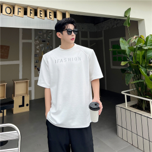 夏季字母刺绣短袖T恤男韩版百搭网红重磅纯棉垫肩半袖上衣休闲潮