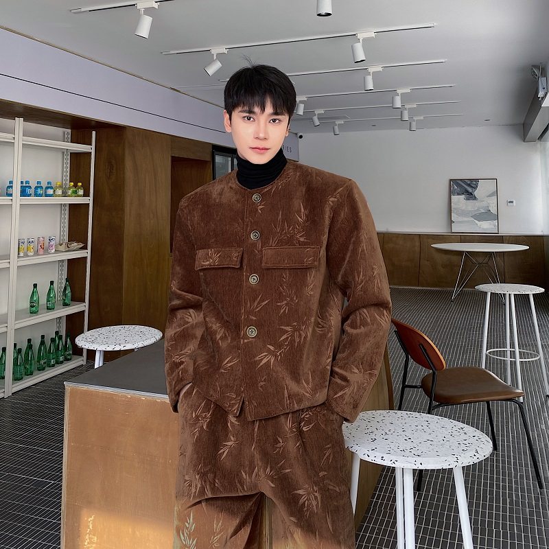 冬季中式老钱风加厚毛呢短款套装男设计感直筒长裤两件套,男装,时尚套装,淘宝优惠券,粉丝福利购,淘宝优惠卷