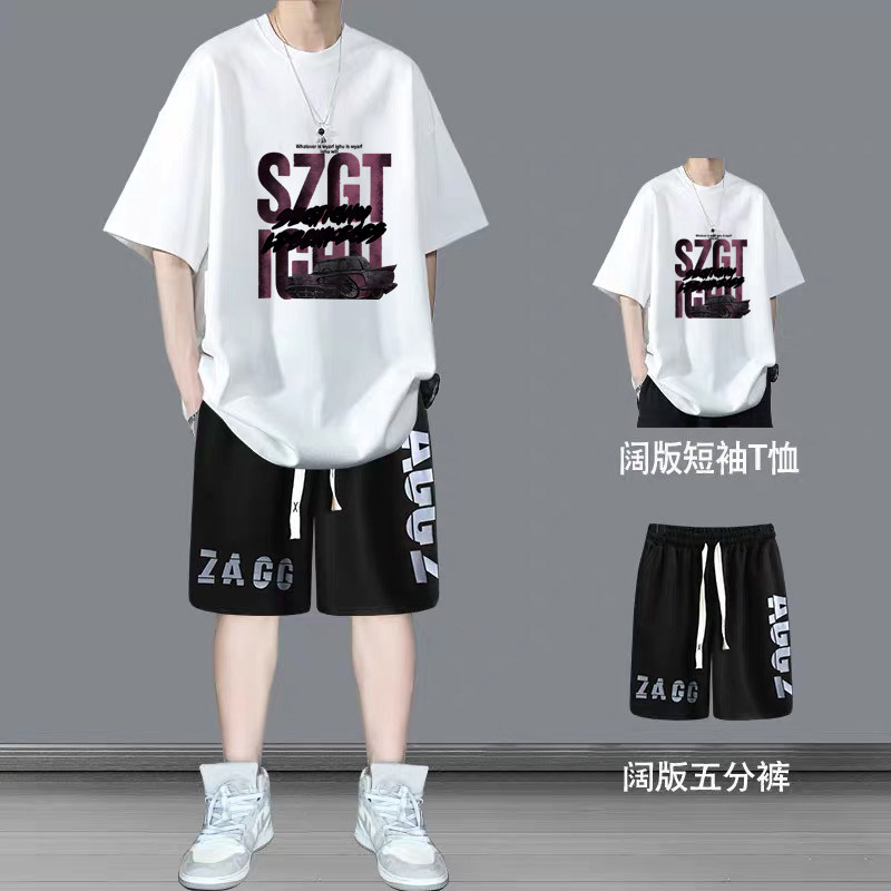 青少年夏季新款男孩15-18岁初高中学生短袖t恤大童男装运动套装潮