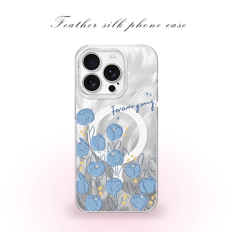 油画蓝色玫瑰适用于iPhone17pro/16promax手机壳华为mete80一加13磁吸vivoS30羽纱红米K80小米17OPPO