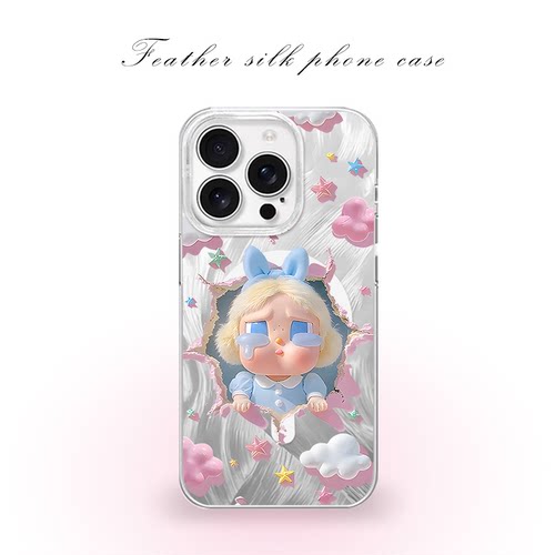 蓝蝴蝶结哭娃适用于iPhone17pro/16promax手机壳华为mete80一加13磁吸vivoS30羽纱红米K80小米17OPPO