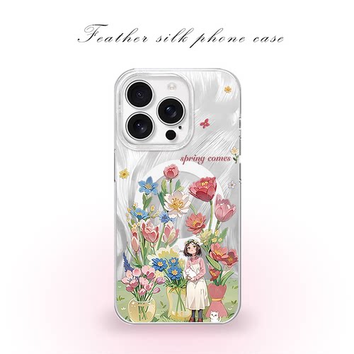 油画风小女孩用于iPhone17pro/16promax手机壳华为mete80一加13磁吸vivoS30羽纱红米K80小米17OPPO