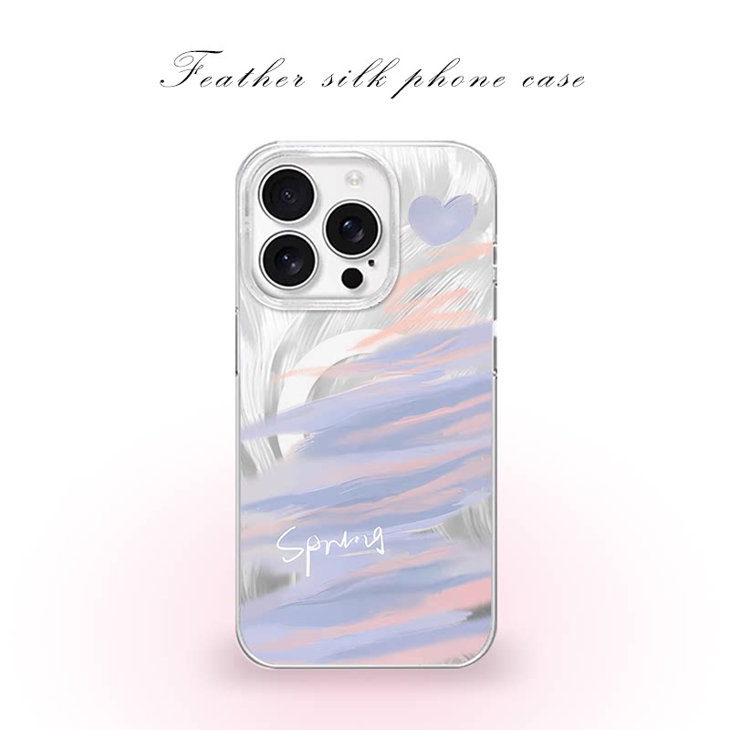 羽纱底淡彩爱心适用于iPhone18promax/iPhone17pro手机壳华为mete80一加13磁吸vivoS30羽纱红米K80小米17OPPO