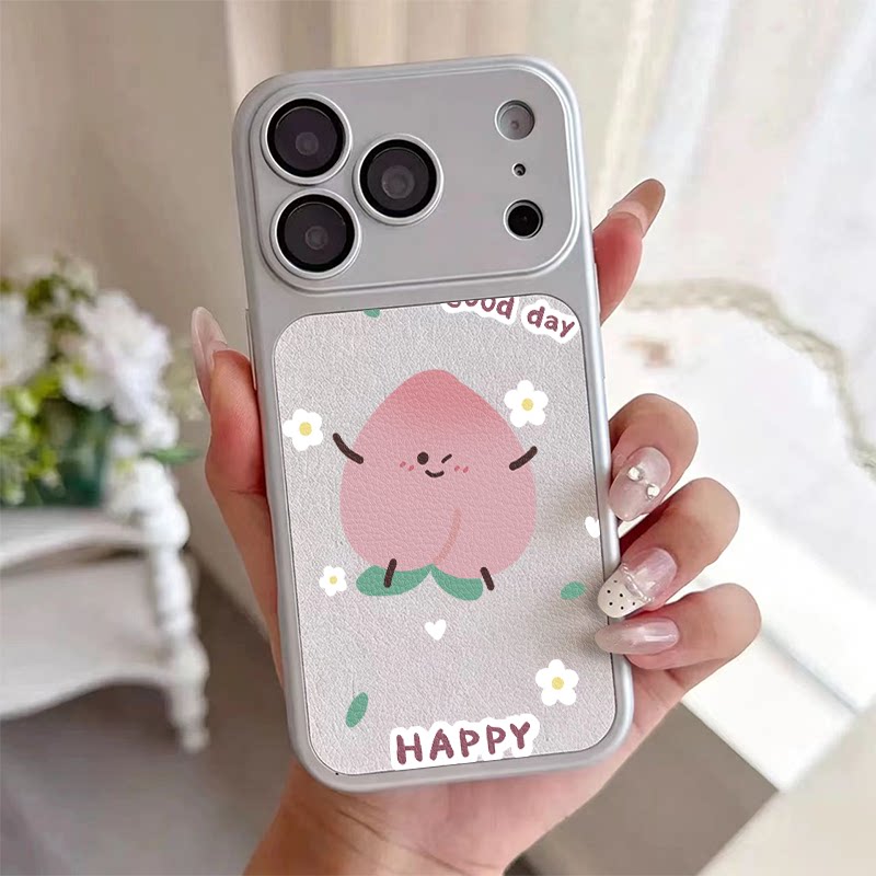 眨眼水蜜桃适用于iPhone18promax/苹果17pro手机壳华为mete80—加13羊皮vivoS30自带镜头膜红米K80小米17OPPO
