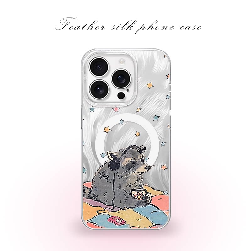 慵懒治愈小浣熊用于iPhone17pro/16promax手机壳华为mete80一加13磁吸vivoS30羽纱红米K80小米17OPPO