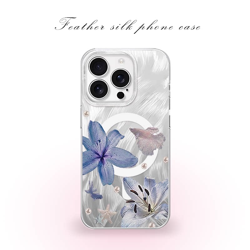 清冷氛围感蓝百合用于iPhone17pro/16promax手机壳华为mete80一加13磁吸vivoS30羽纱红米K80小米17OPPO
