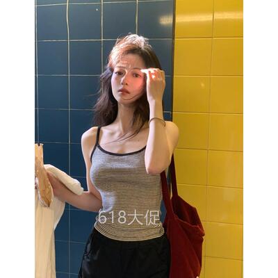 黑白色条纹吊带背心女春夏季2026新款bm风显瘦内搭外穿甜辣小上衣