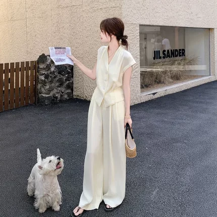 夏装穿搭一整套减龄女夏季2026新款法式名媛马甲阔腿裤套装两件套