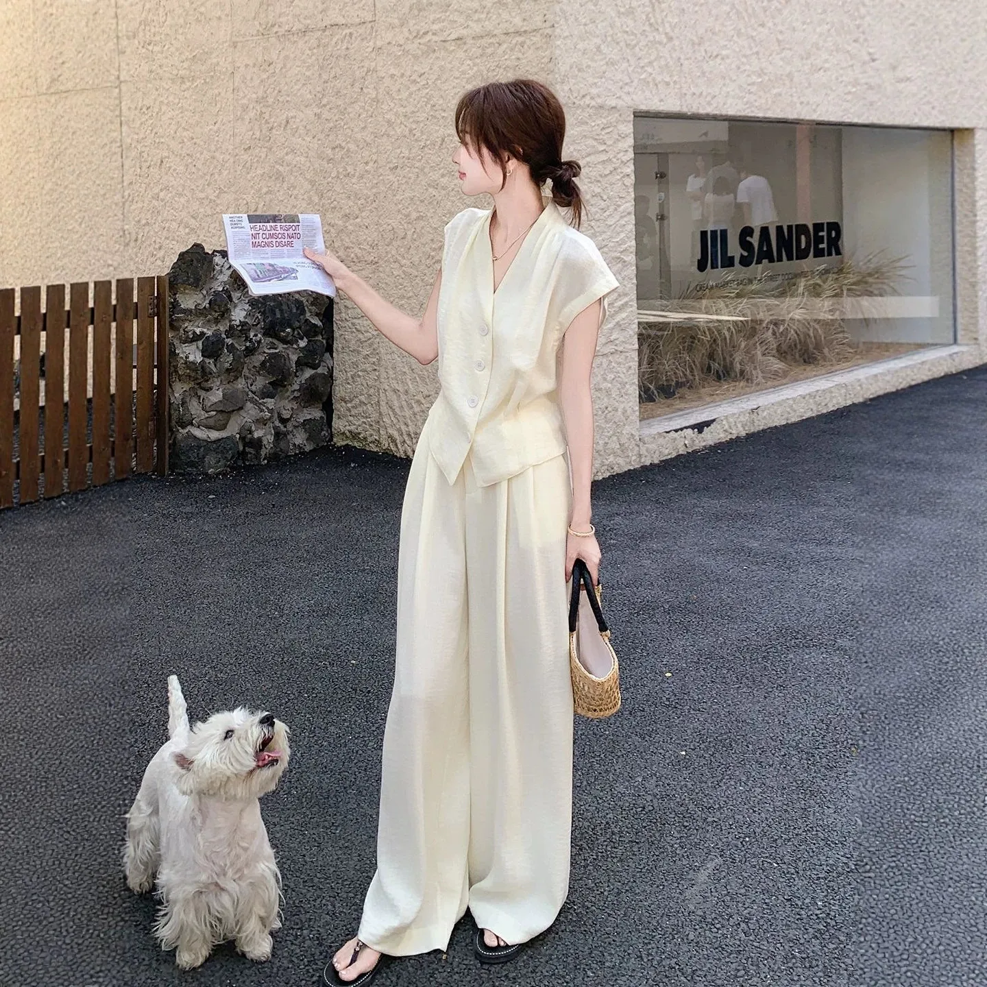 夏装穿搭一整套减龄女夏季2026新款法式名媛马甲阔腿裤套装两件套