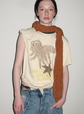 FUNNEL IN原创设计 沙滩海星印花正肩T恤女夏款宽松显瘦短袖上衣