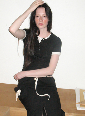 FUNNEL IN原创设计 双层两件撞色白边亨利领三色短袖T恤修身上衣