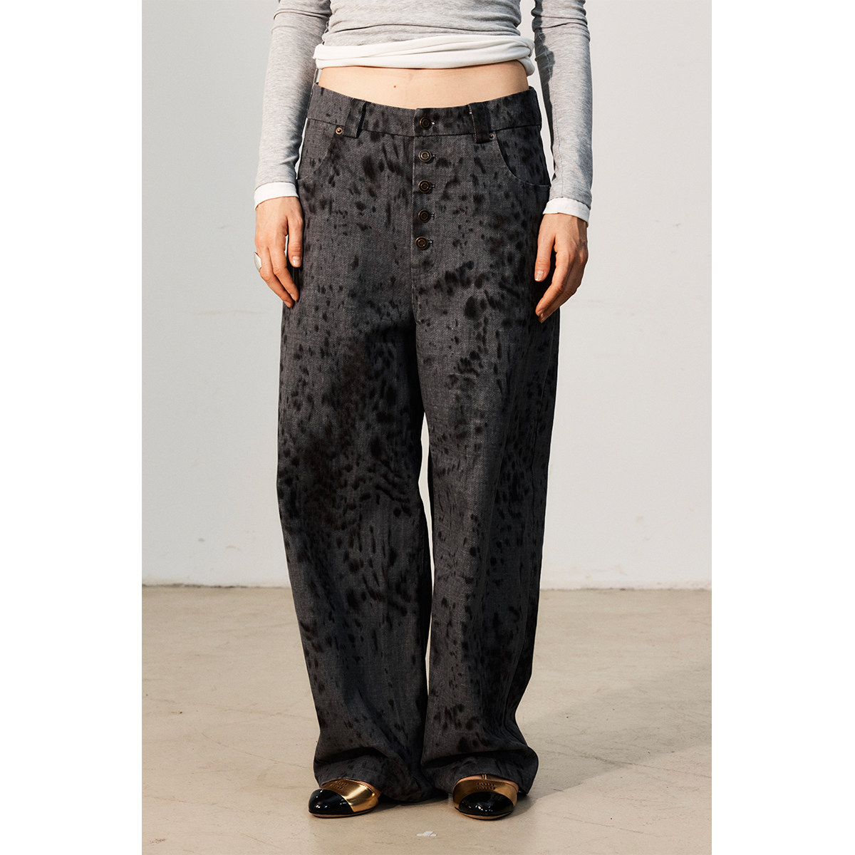 FUNNEL IN原创设计豹纹宽腿休闲阔腿裤长裤痞雅裤慵懒松弛感裤子