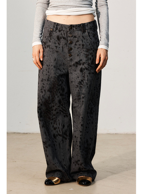 FUNNEL IN原创设计豹纹宽腿休闲阔腿裤长裤痞雅裤慵懒松弛感裤子