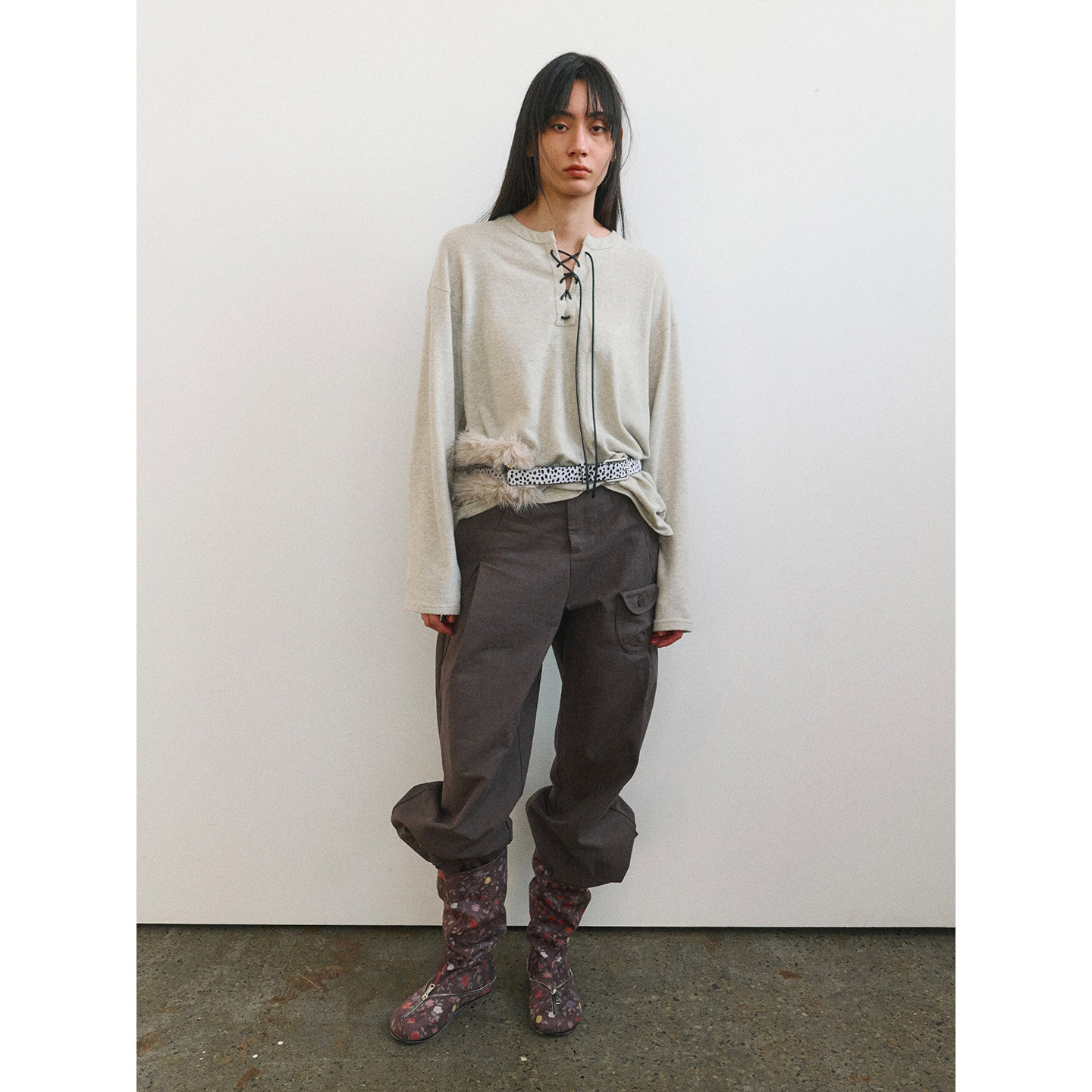 【吴昕同款】Funnel IN美式复古街头风绑带长袖女宽松休闲打底衫