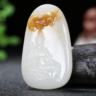 收藏级新疆和田玉观音挂件天然玉石且末料糖羊脂白玉男款吊坠