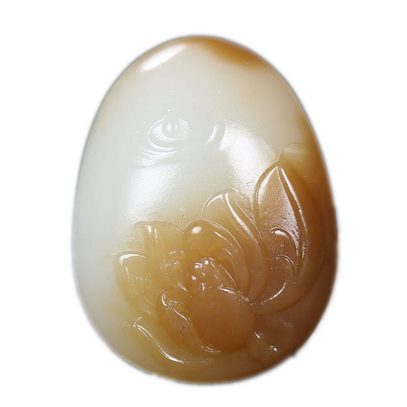 新疆和田玉且末料糖羊脂白玉荷花挂件