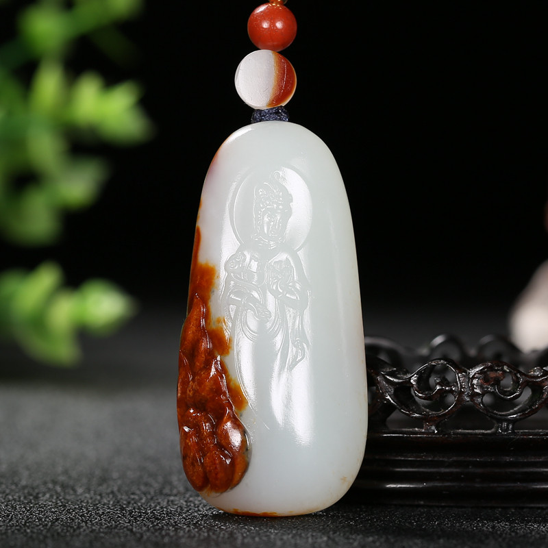 新疆和田玉白玉籽料观音吊坠男女款挂件玉牌珠宝带证书36.26克