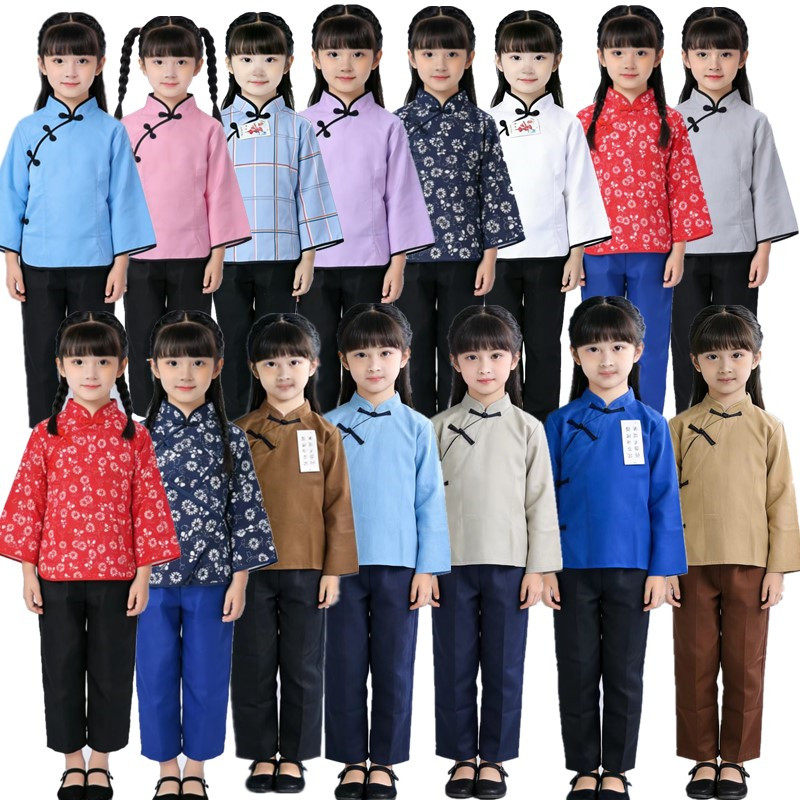 成人儿童村姑采茶女民国百姓农村妇女碎花衣服游击队怀旧演出服