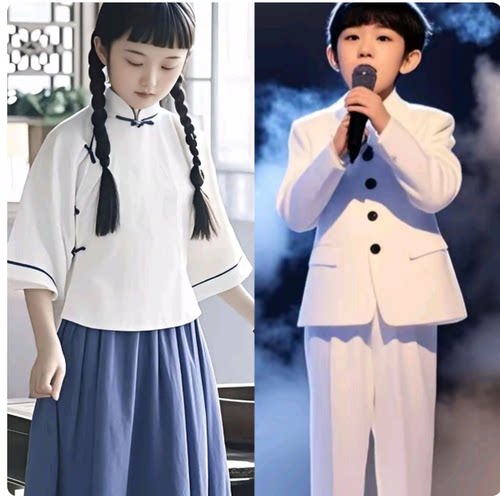 儿童新款民国风合唱演出服男女童中山装毕业班服朗诵演讲比赛礼服