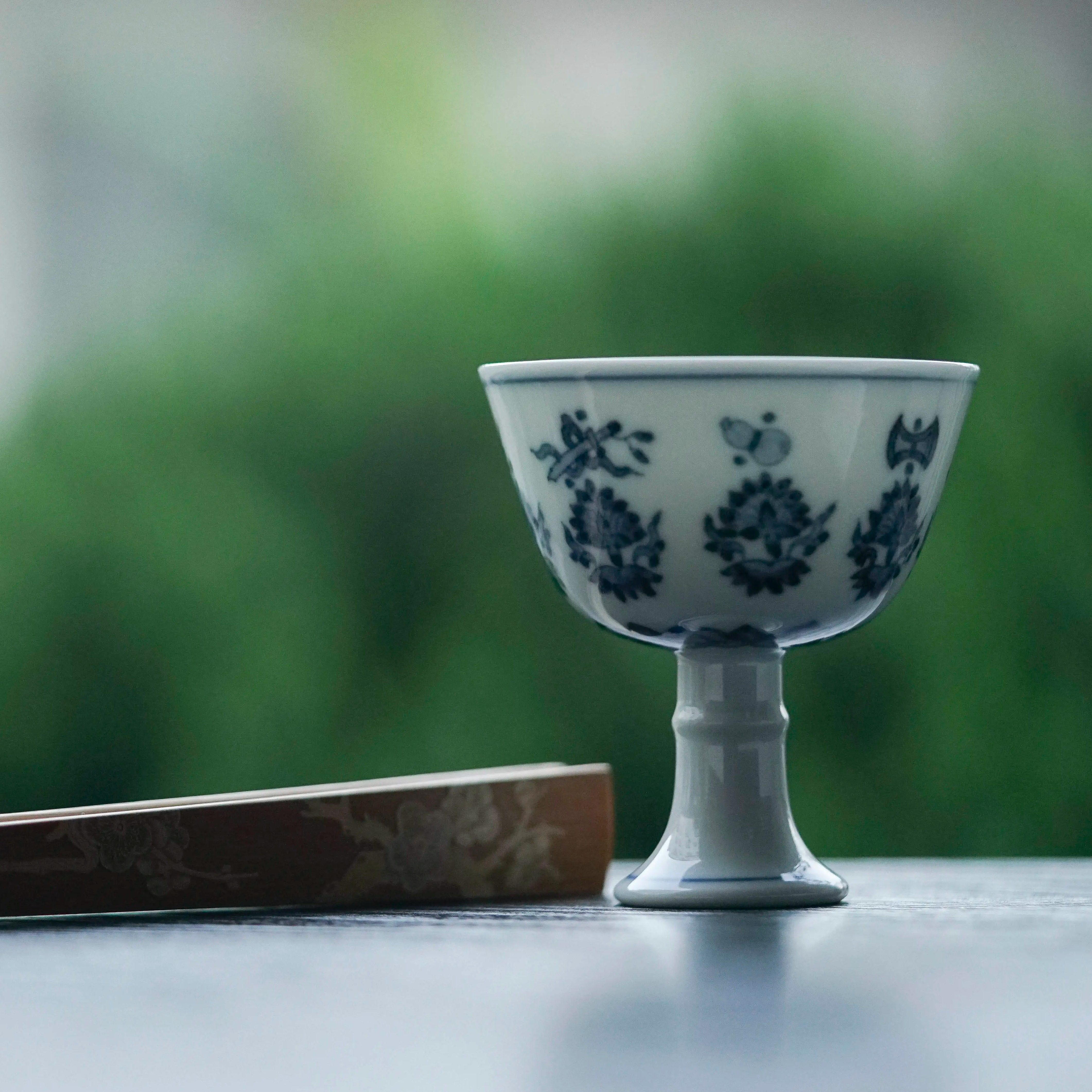 溪蘭慕明 青花莲托杂宝纹小高足杯 酒具茶器 送人礼品 青花摆件