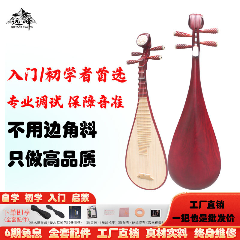 老料高品质椿木初学入门自学考级抛光原木整背手工成人儿童琵琶