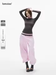 Iamxiaa*【Limited Time 5% off + New Year's Day Discount 1/25 20:00】Pink Low-Waisted Loose Casual Pants
