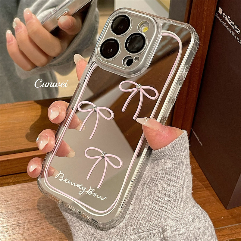 ins少女心蝴蝶结镜面适用iphone17promax苹果13手机壳新款14网红12pro女13pro自带镜头膜14pro全包防摔保护套