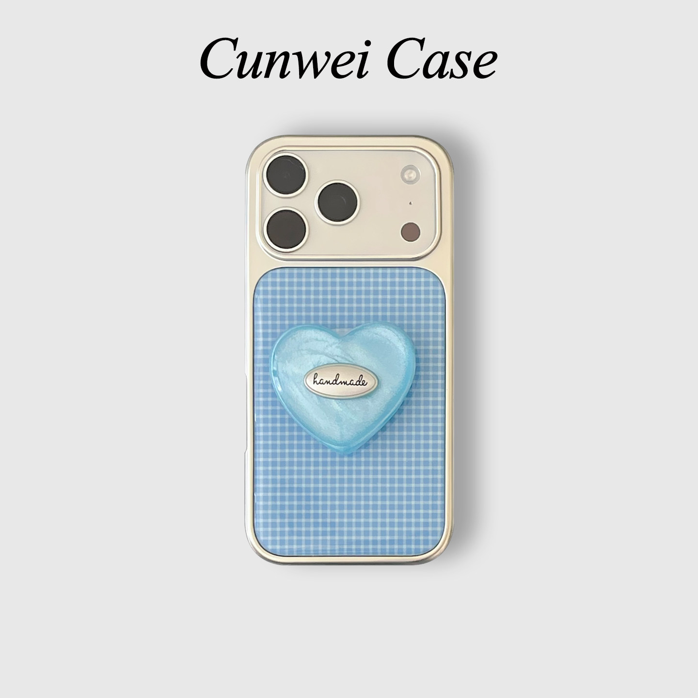 适用iphone17promax手机壳ins蓝色晕染格子爱心支架苹果16新款15高级感14pro女款超火15promax防摔保护套
