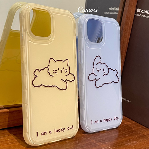 ins简约线条猫咪小狗适用iphone17promax苹果16手机壳新款14可爱12pro情侣款11超火13pro软壳14pro防摔保护套