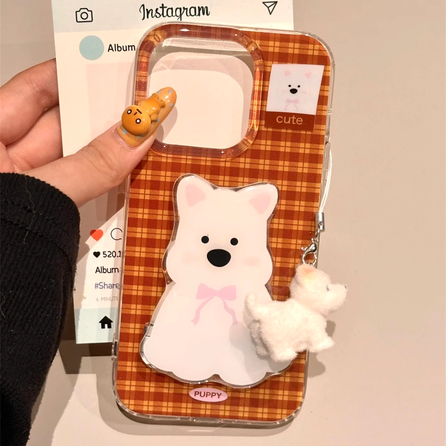 格纹可爱西高地翻盖镜子适用iphone16pro手机壳苹果16新款15创意14pro女款13超火15promax防摔保护套挂件