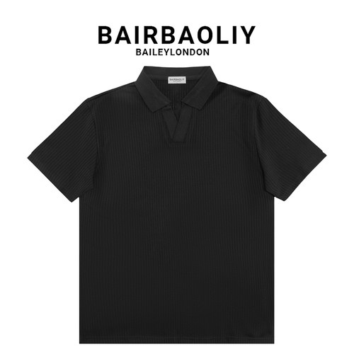 BAIRBAOLIY纹理感V领短袖Polo衫男士高级夏季潮牌轻薄透气翻领T恤
