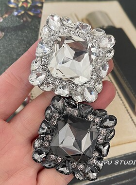 YUYU高档方形镶钻大扣子裘皮大衣皮草装饰扣西服外套鞋帽配件扣子