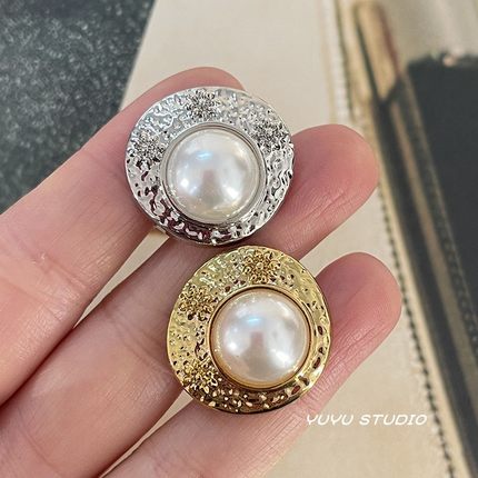 小香风麻纹金属纽扣呢大衣西装连衣裙百搭珍珠手缝扣毛衣外套扣子