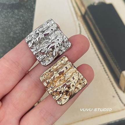 高档复古小香风坑面皱纹方形金属纽扣呢大衣外套西服装饰扣皮衣扣