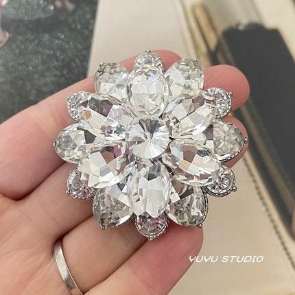 超闪奢华貂皮大衣钻扣皮草裘皮水貂领扣子呢大衣外套水晶装饰扣