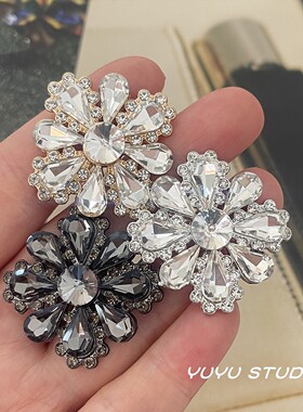 YUYU原创小香风方形水钻扣双面呢大衣皮草装饰扣西服外套毛衣扣子