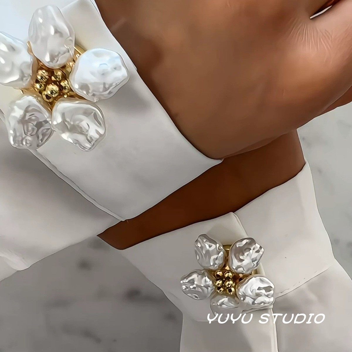 INS博主巴洛克珍珠袖扣精致花朵西服外套大衣免缝纽扣套饰品扣子