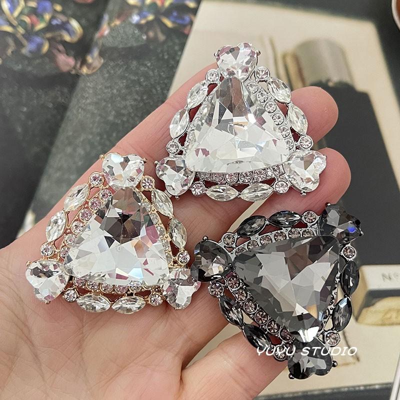 高档小香风爆闪水钻金属纽扣大衣西服装饰扣百搭外套皮草三角扣子