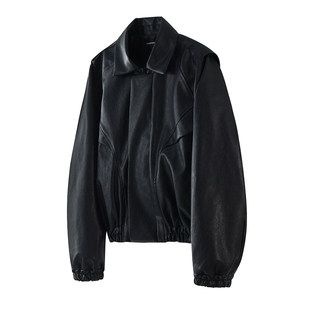 短工装 水洗PU皮活页解构 REBELTOREBEL 皮衣通勤夹克 雾面裂纹