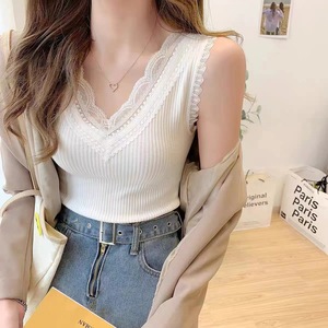 法式蕾丝吊带女春夏季新款西装内搭 性感修身V领背心打底无袖上衣